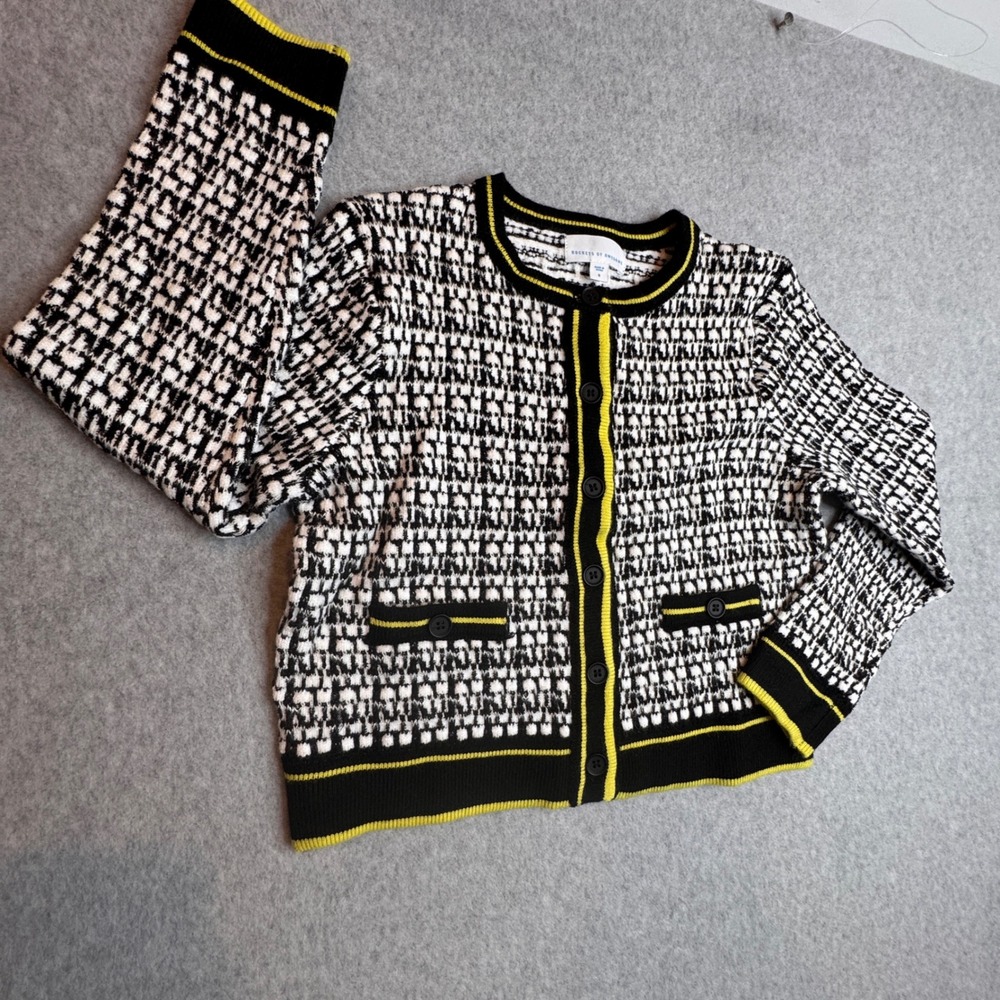 Rockets of Awesome Girls Cardigan Knit Sweater Black White‎ Yellow Size 8